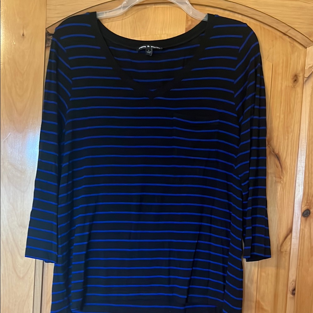 Women's Black And Blue Striped Top